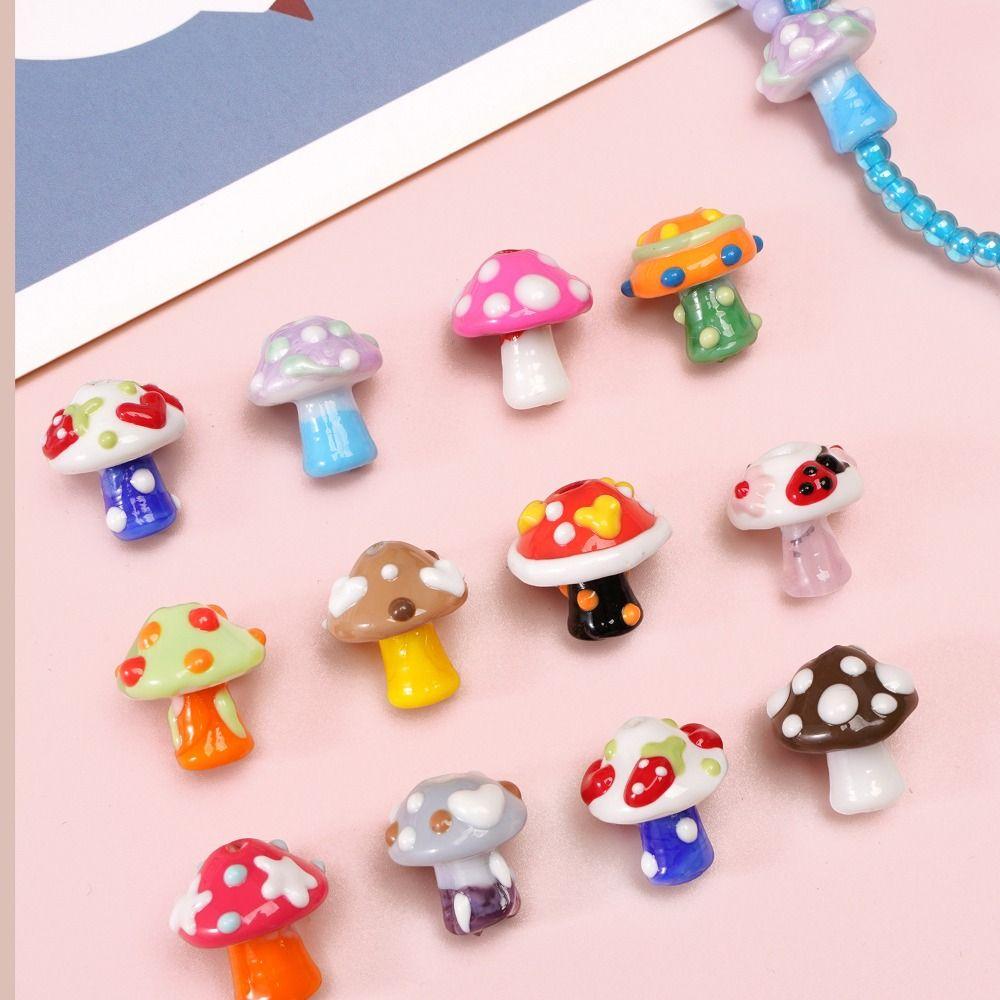 Cartoon Mushroom Glass Loose Beads Handmade Craft Jewelry Making Material  DIY Accessories
