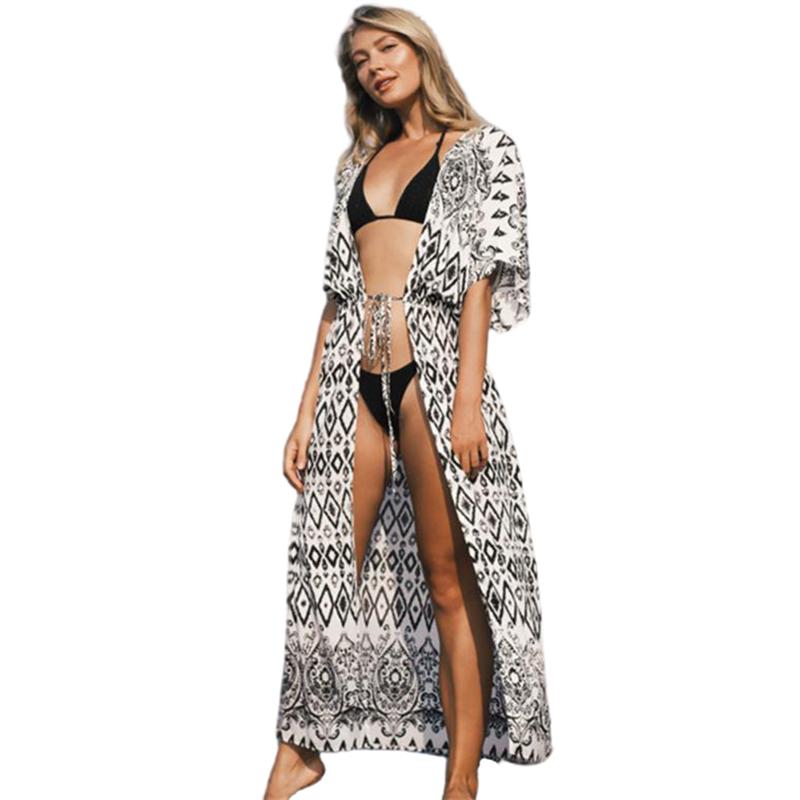 Lässige Bikini-Vertuschungen, blaue Tunika, Boho-Druck, Sommer, Übergröße, Strandkleidung, Badeanzug-Vertuschung