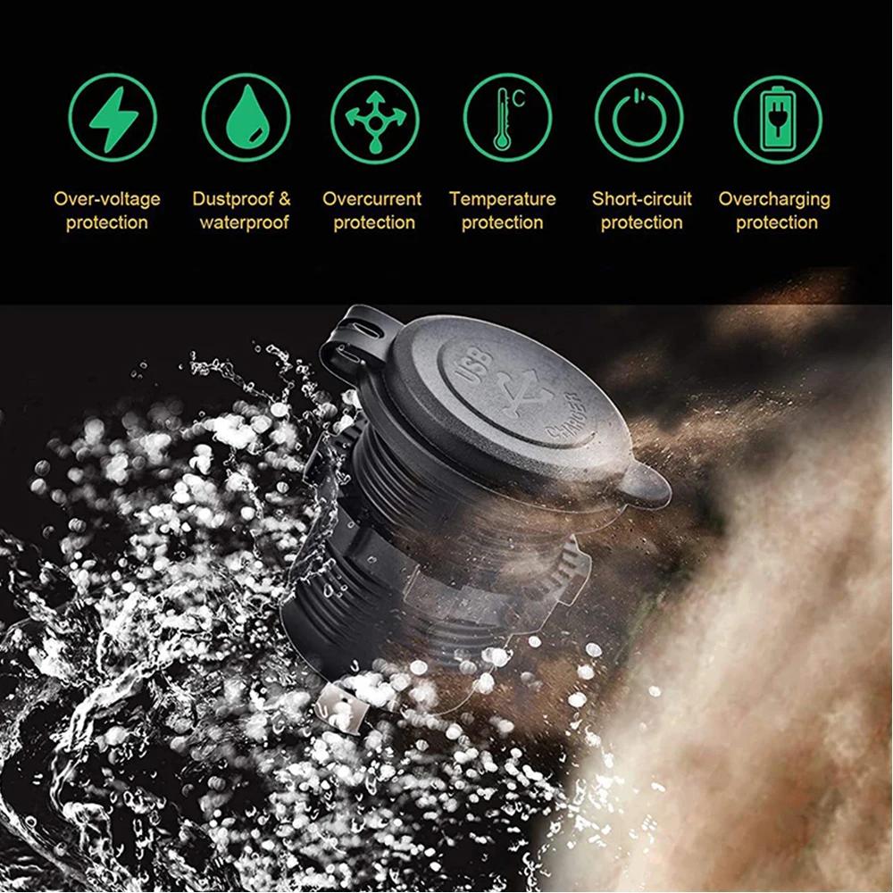 78W Διπλή Πρίζα Φορτιστής Αυτοκινήτου PD QC3.0 Αξεσουάρ Αδιάβροχη Πρίζα Γρήγορης Φόρτισης 3.0 Πρίζα Τροφοδοσίας για 12V/24V Μοτοσυκλέτα Φορτηγό Σκάφος