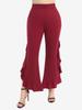 Rosegal Plus Size Side Lace Up Braided Flounce Hem Pockets Solid Bootcut Pants