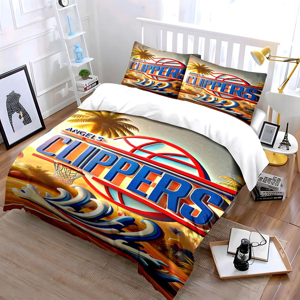 Angels Clippers Basketball Print Bedding Duvet Cover Set Duvet Cover Pillowcases (1*Duvet Cover 2*Pillowcases, Without Duvet Insert)