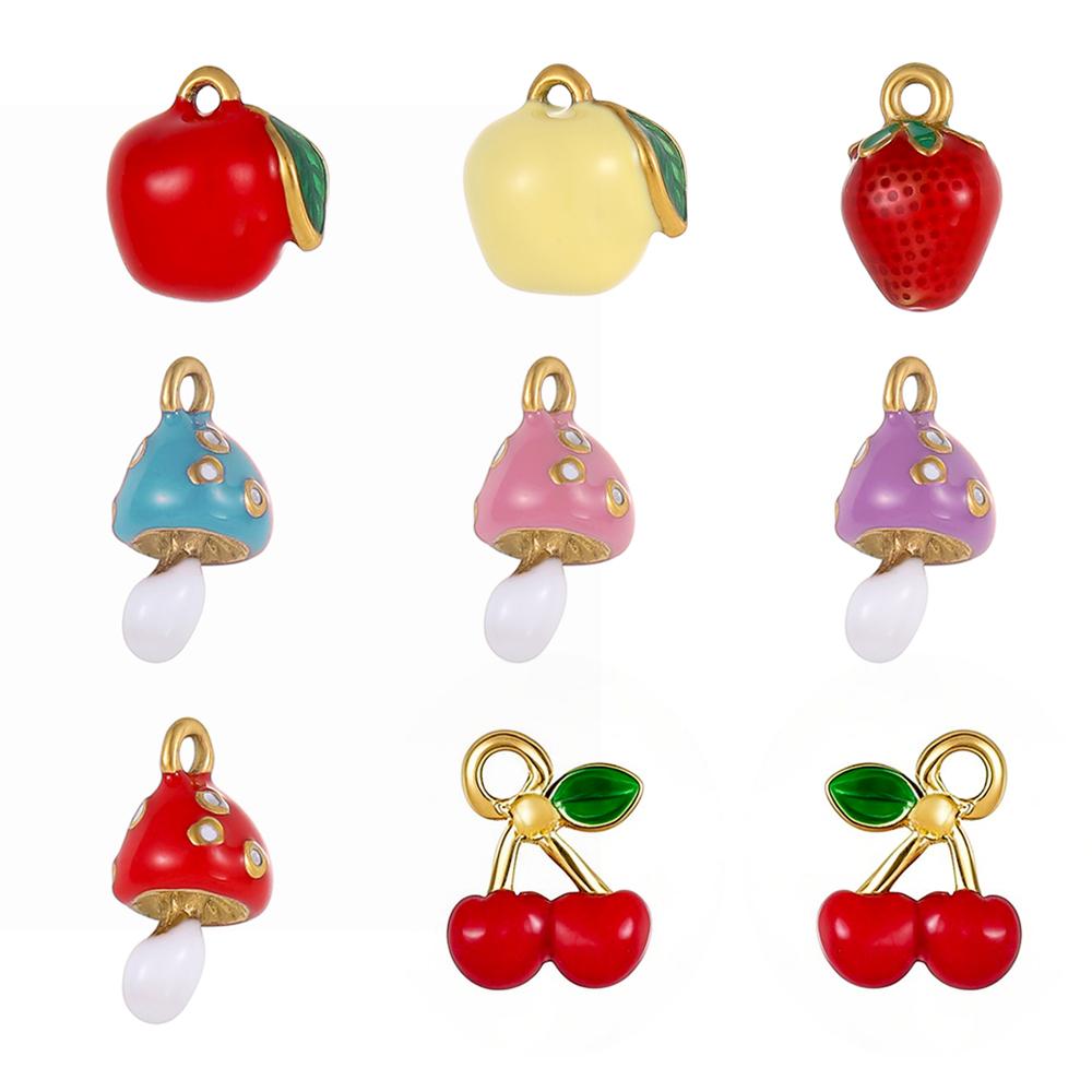 3PCS/LOT CARLIDANA Enamel Fruit Mushroom Charms Pendants Stainless Steel DIY Necklace Jewelry Making Accessories