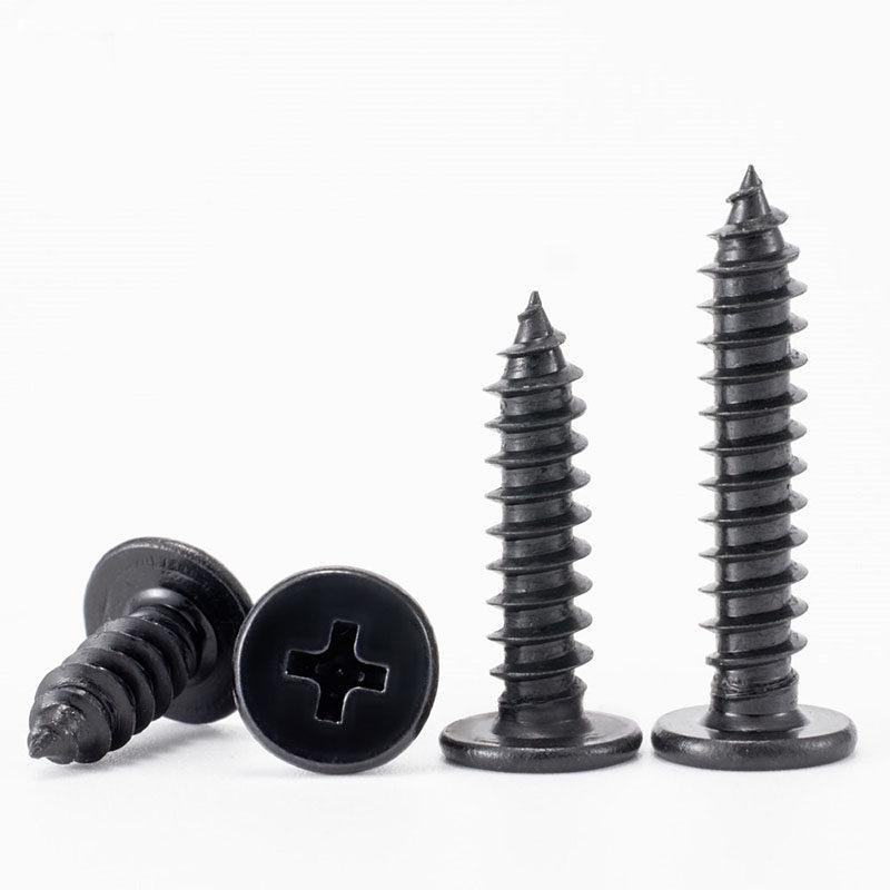 Black Iron CA Flat Head Phillips Self-Tapping Wood Screw - Large Flat Thin Head, Pointed Tail