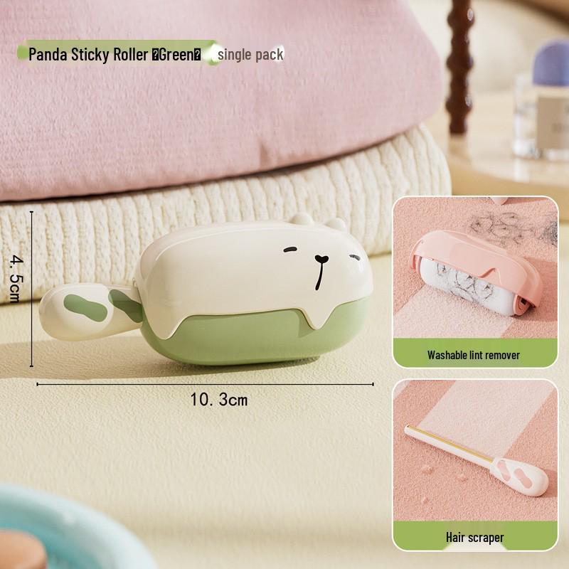 Portable 2-in-1 Washable Lint Roller & Scraper for Travel - Sleepy Bear Edition