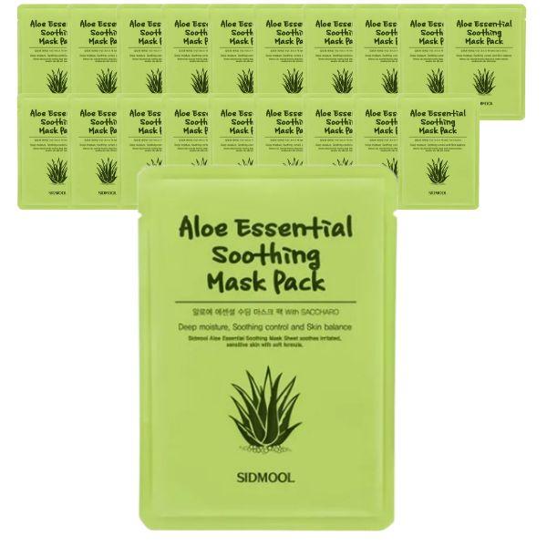 SIDMOOL Aloe Essential Soothing Mask Pack 10 Sheets Aloe Vera 3% Lyocell Facial Sheet Mask with Hyaluronic Acid Collagen & Ferment Ingredients