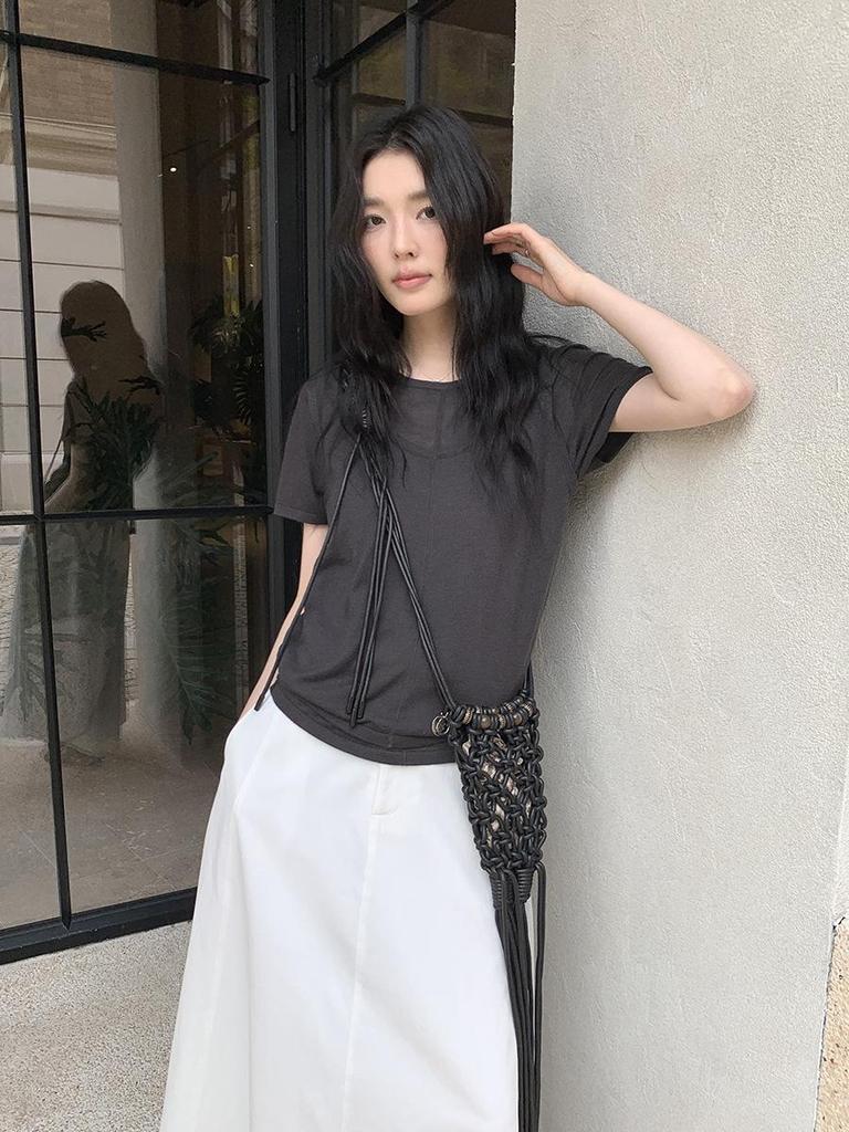 MMC Women's Spring-Summer 2026 Wool Korean Style Short Sleeve T-shirt & Inner Vest Set