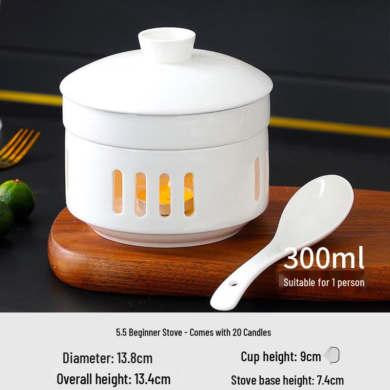 Zhi Shi Ceramic Individual Stew Pot with Candle Warmer - 5.5-inch