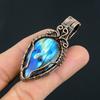 Handmade Copper Wire Wrapped Labradorite Pendant Necklace - Natural Blue Flash Gemstone Jewelry  Unique Boho Statement Gift for Her