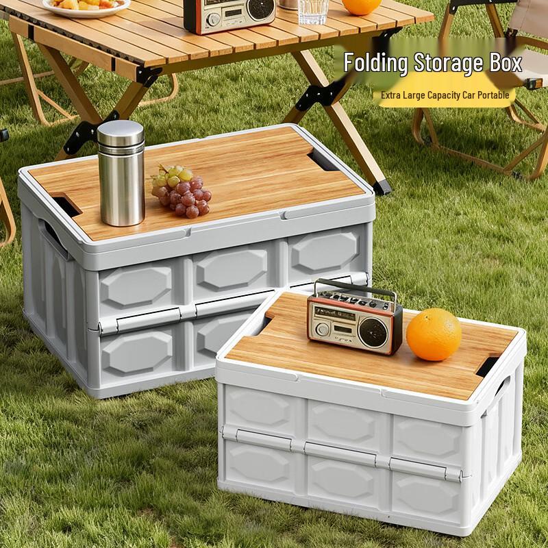 Floral Outdoor Folding Camping Storage Box with Wooden Lid