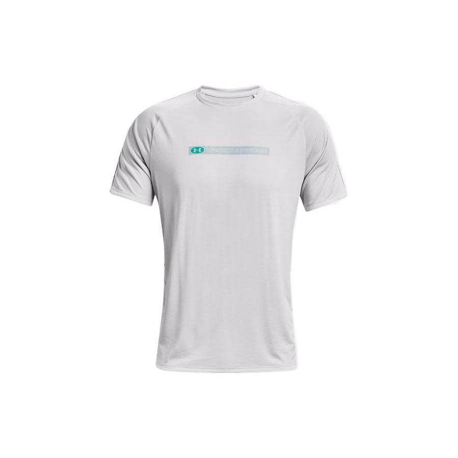 Under Armour Letter Print Casual Breathable Training Round Neck Short Sleeve T-Shirt Men Tops Gray 1366182-014 XXL