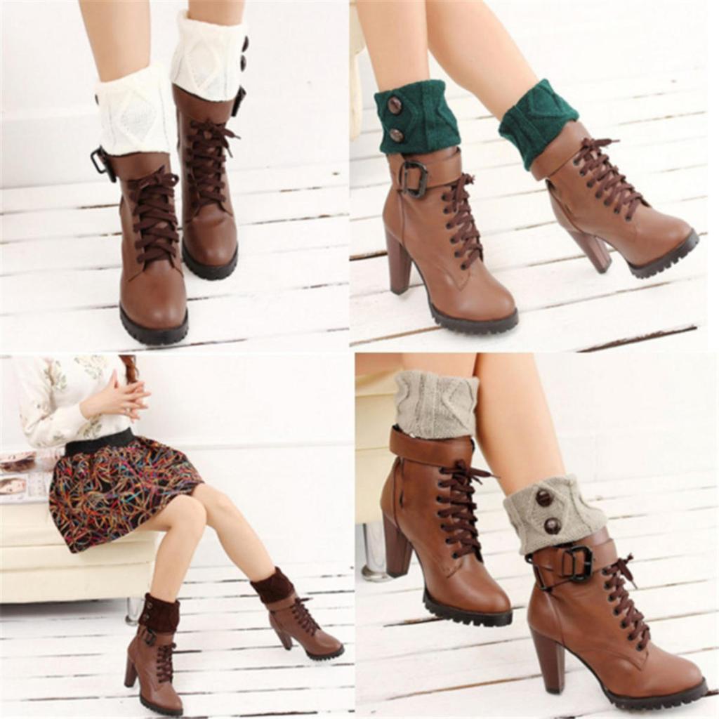 Autumn Winter Women Leg Warmers Socks Solid Color Sports Outdoor Knitted Boot Toppers 2 Button Fashion Boot Cover