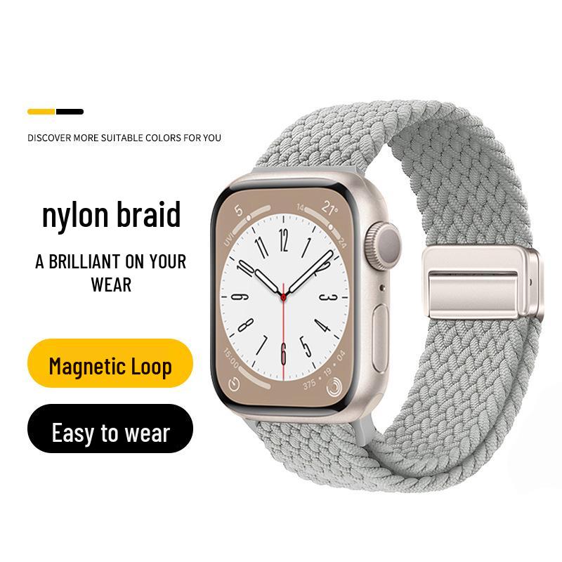 Nowy magnetyczny pasek nylonowy Apple Watch z pętelką dwuczęściową i magnetyczną klamrą.
