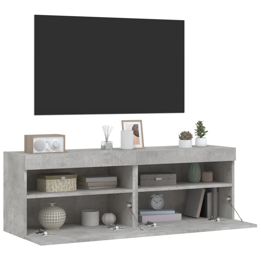 Vidaxl Wall-Mounted TV Cabinets with LED, 2 Pcs., Concrete Grey, 60X30X40 Cm