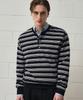 DRAW FIT Washable Striped Henley Neck Knit [Navy]