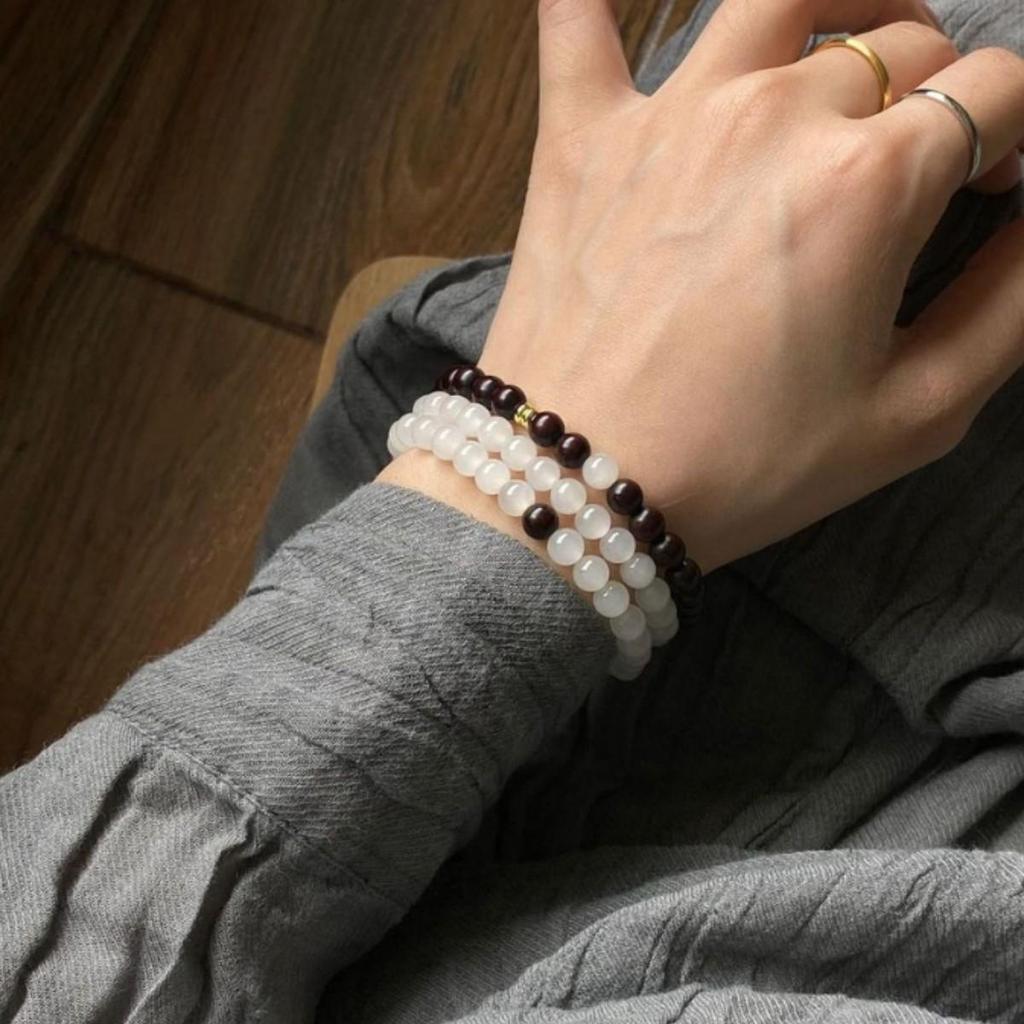 Original Rosewood & White Jade Bracelet – Three-Strand Unisex Design