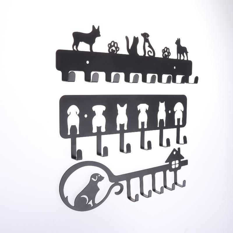 5/6/8- Hook Dog Wall Key Holder - Decorative Pet Organizer For Leashes, Keys - Rustic Entryway Storage For Home/Office