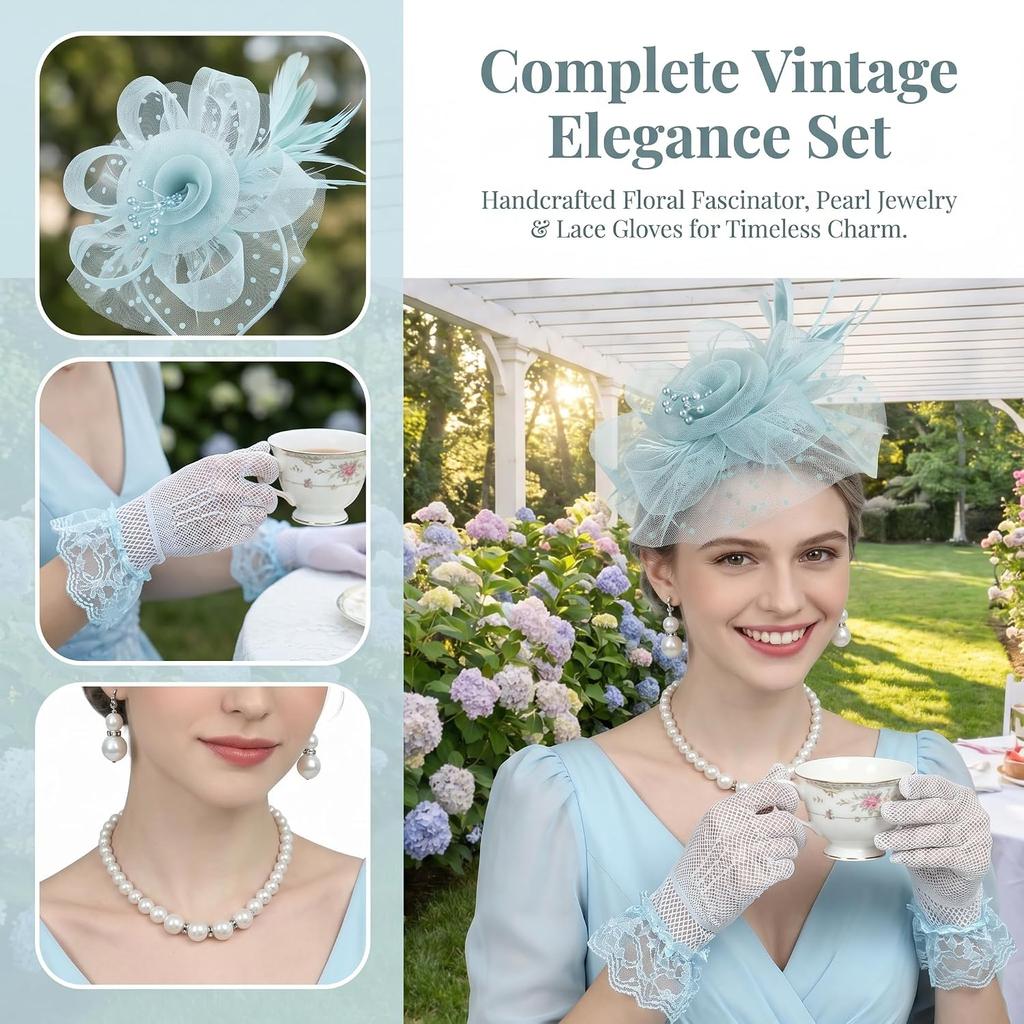 Fascinators Hat for Women Tea Party Fascinator Headband with Gloves Tea Party Accessories for Ladies
