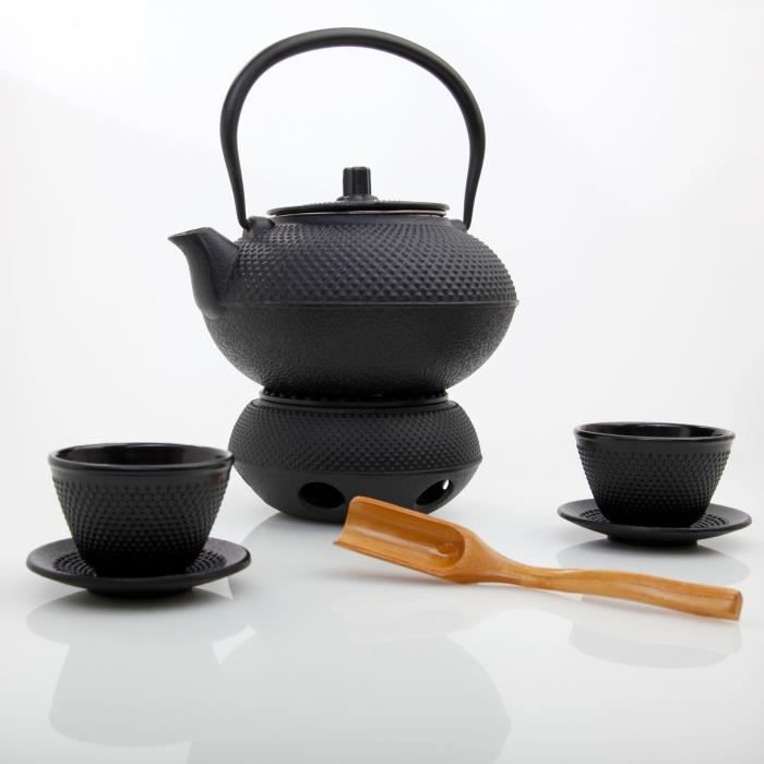 Service À Thé - Lumaland - 12 Pièces - Théière 1,4L - Tasses Et Soucoupes En Fonte - Bambou Inclus
