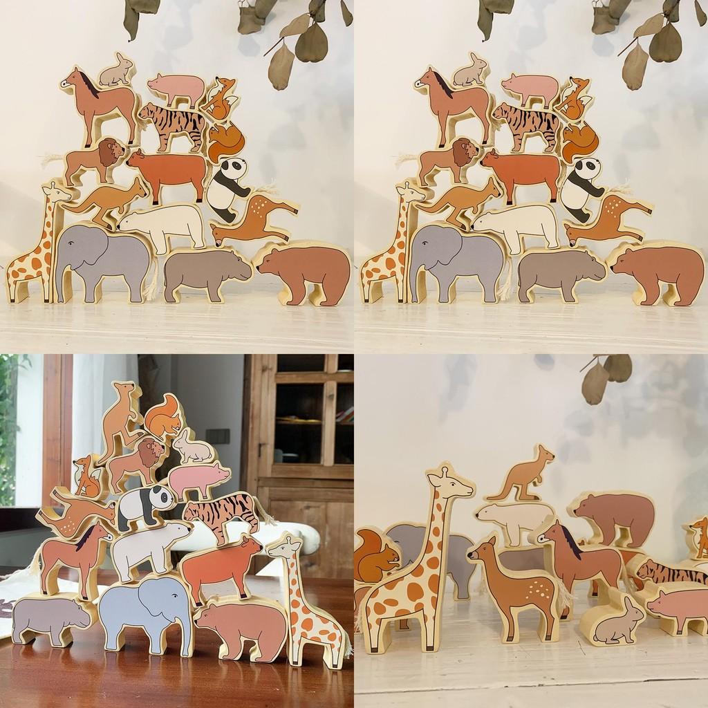 Landmark Animal Wooden Building Blocks Kids Montessori Learning Toy Toddlers For
