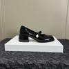 2024 New French Retro Patent Leather Light Mouth Mary Jane Women's Shoes Pearl Round Head Thick Heel with Black Single Shoes