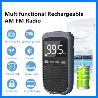 Outdoor Motion AM FM Personal Stereo Radio Rechargeable Mini FM Headphone Jack Clock Alarm Pocket Radio for Weather Broadcast