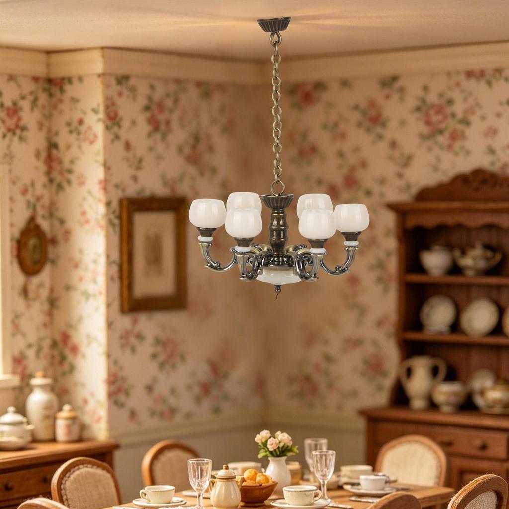 1/12 Dollhouse 6 Arm Chandelier Doll House Accessory Decoration Realistic Micro Landscape Room