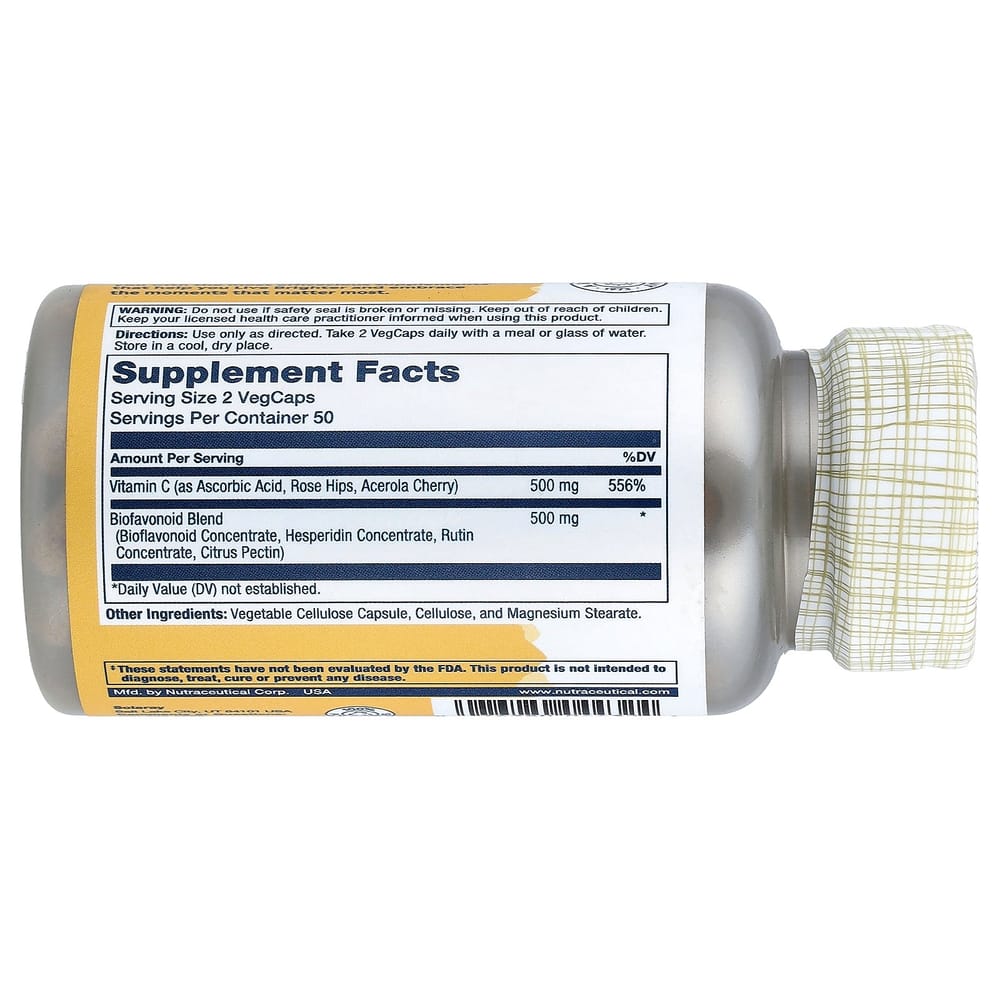 Solaray Vitamin C & Bioflavonoids 1:1 Ratio Veggie Capsules 100 Tablets