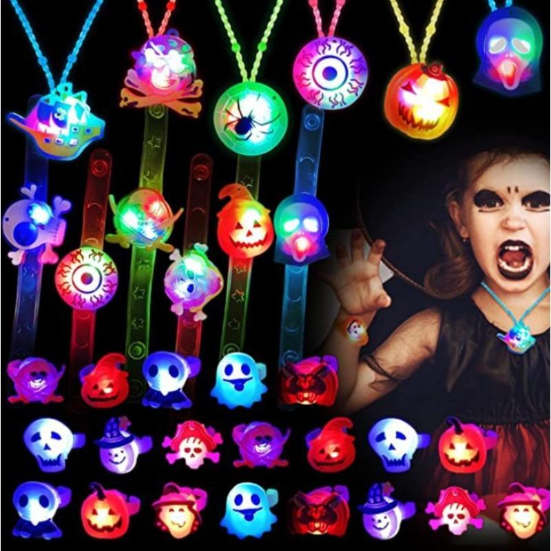 1-96PCS Halloween Glow Rings LED Light Up Pumpkin Wristband for Kids Christmas Party Decoration Holiday Accessories