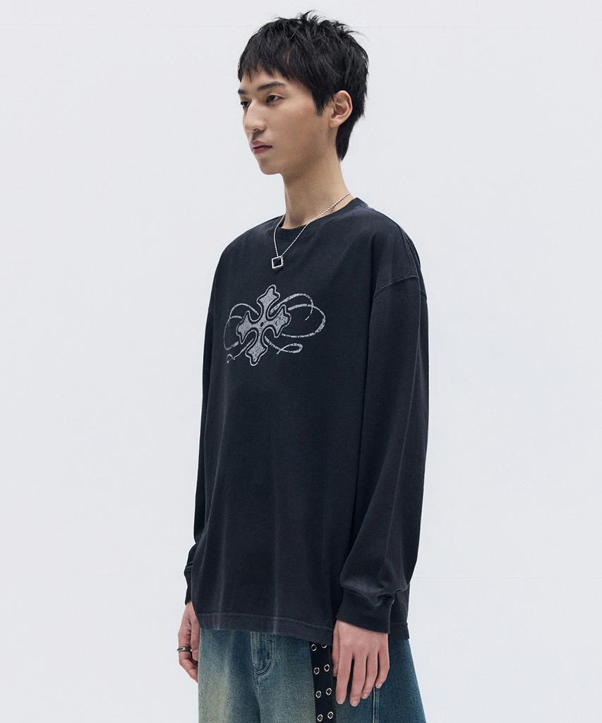 MAISON MINED Celtic Cross Long Sleeve Washed Black