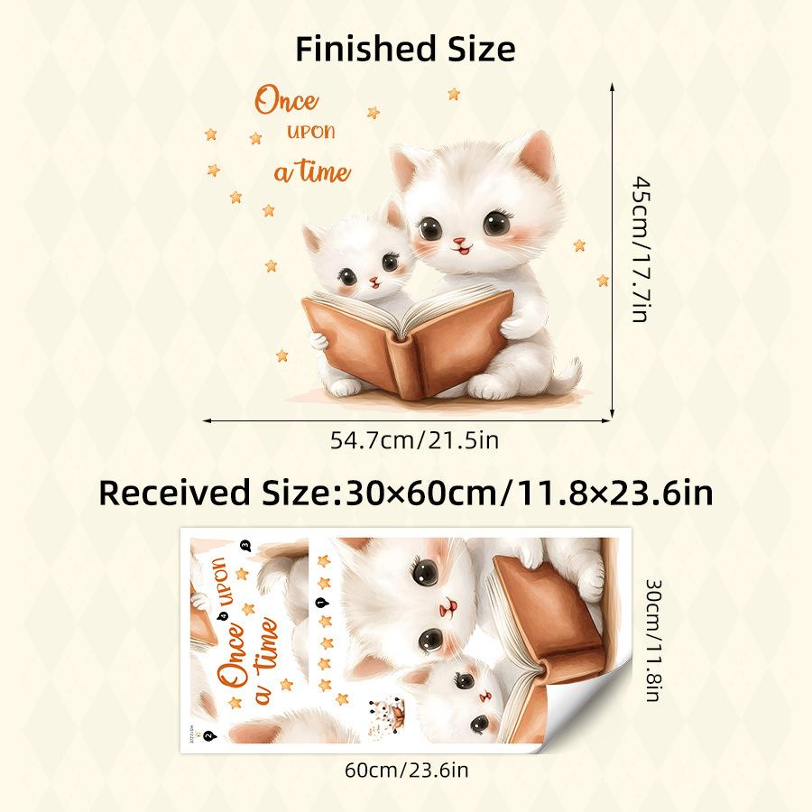 

Милые мультяшные кошка-мама и котенок, Наклейки на стену для чтения перед сном, Самоклеящийся декор для детской комнаты, спальни, детского сада 30x60CM разноцветный