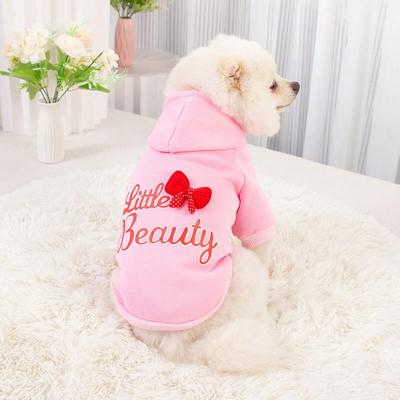 1pc-Dog Pink Clothes Hooded Sweatshirt with Plush Insulation