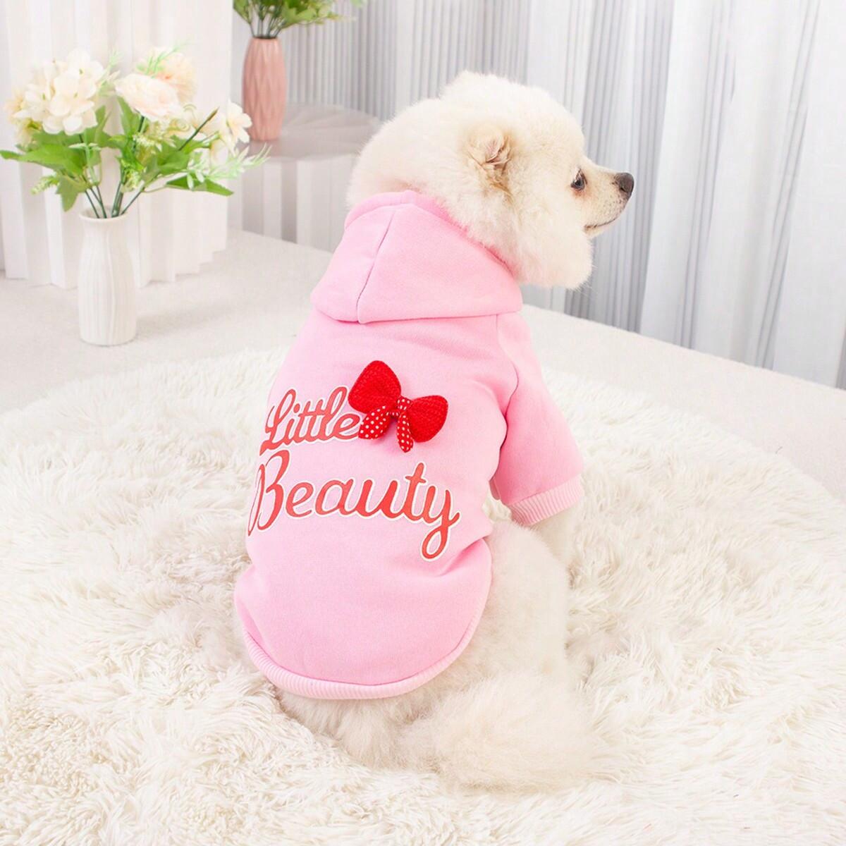 

1pc-Dog pink clothes hooded sweatshirt with plush insulation S розовый