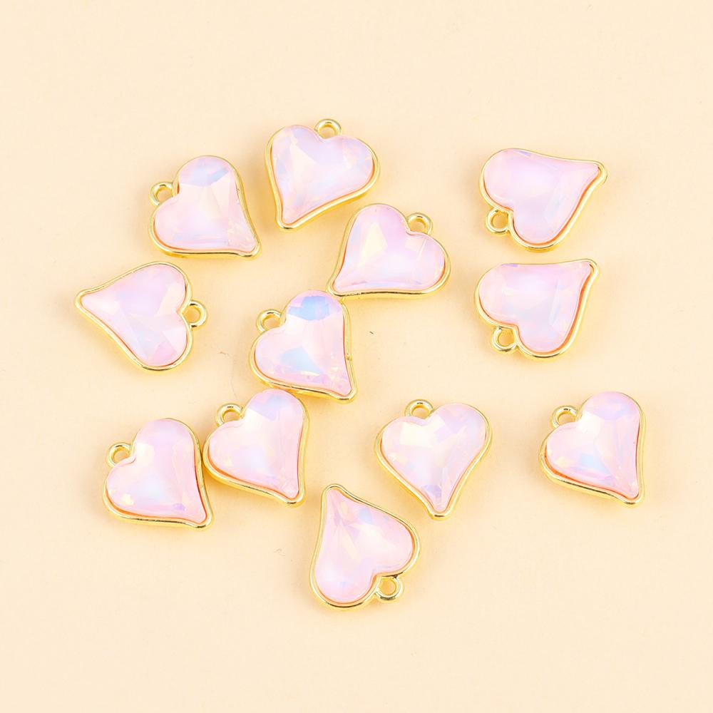 10Pcs Multicolor Crystal Peach Heart Charms For Women Girls Jewelry Making DIY Sweet Romantic Love Heart Pendant Necklace Crafts