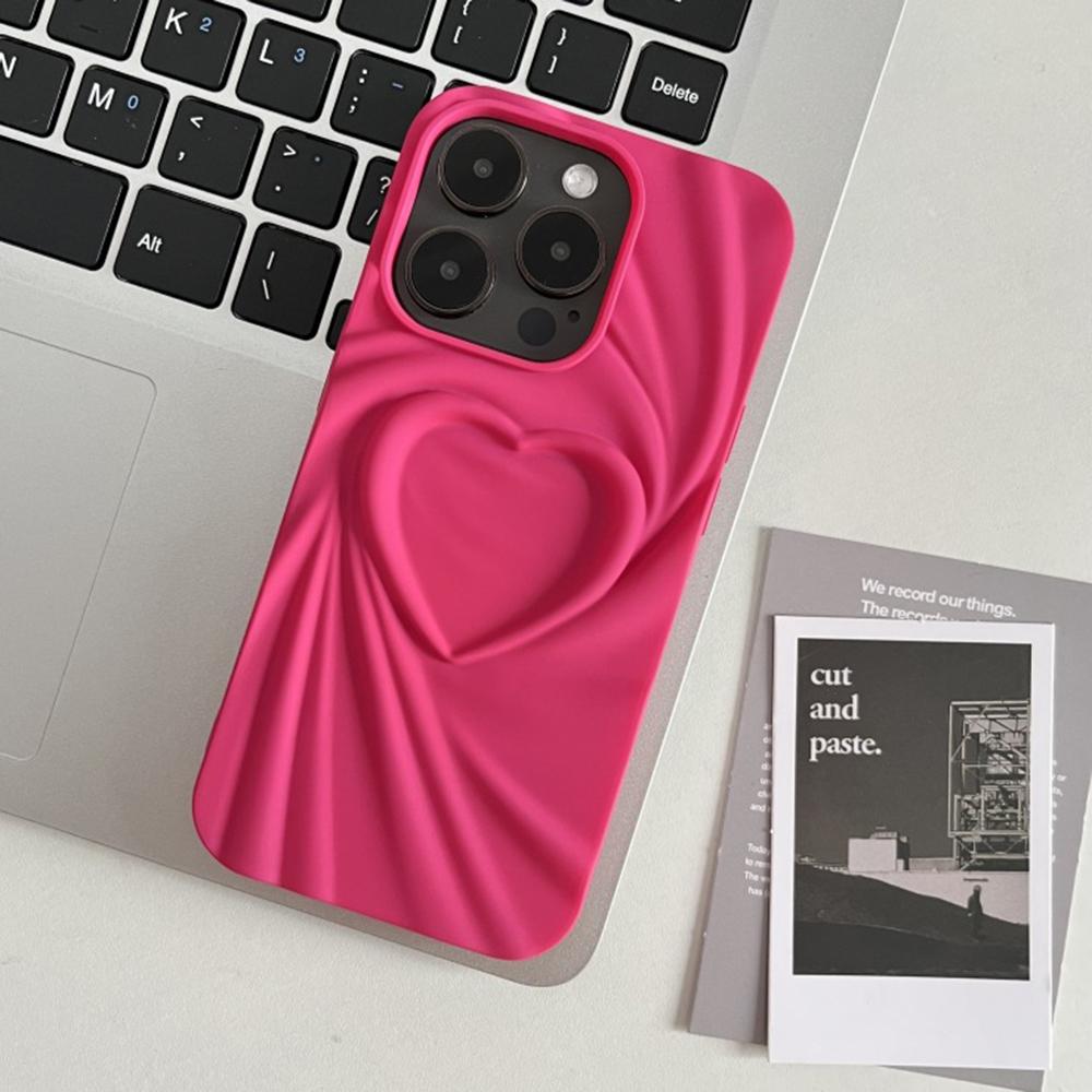 

For iPhone 16 Pro Max Case Pleated Swirling Heart TPU Phone Cover Pink