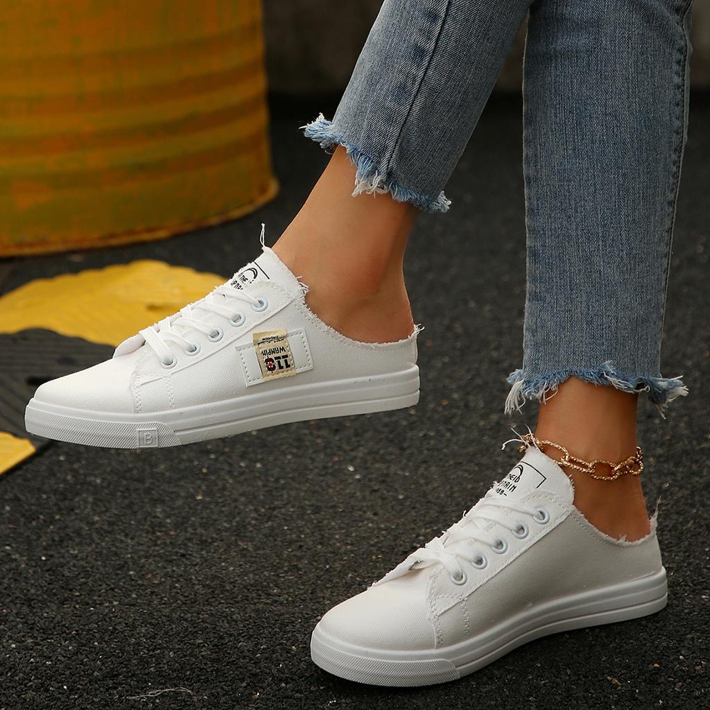Mode Frühling Sommer Damen Canvas Sneaker Low Top Denim Sneaker Damen Schnürschuhe Flache Canvas Bequeme Flache Schuhe für Damen