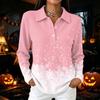 Women's Casual Christmas Print Long Sleeve Button Blouse with Lapel Collar and Side Slits