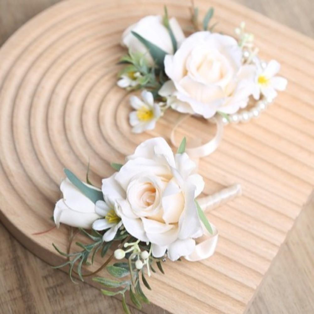 Silk Flowers Wedding Wrist Corsage Elegant Rose Corsage Artificial Boutonnieres Flowers  Prom