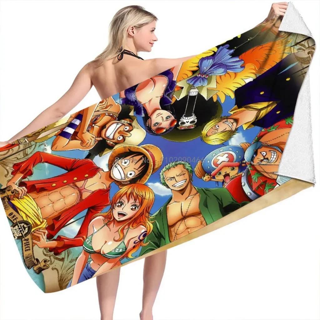 2026 Hot Bandai Anime One Piece Bath Towel Beach Towel Mat Fast Drying Bathroom Beach Towel Kids Boys Washcloth Blanket Gifts