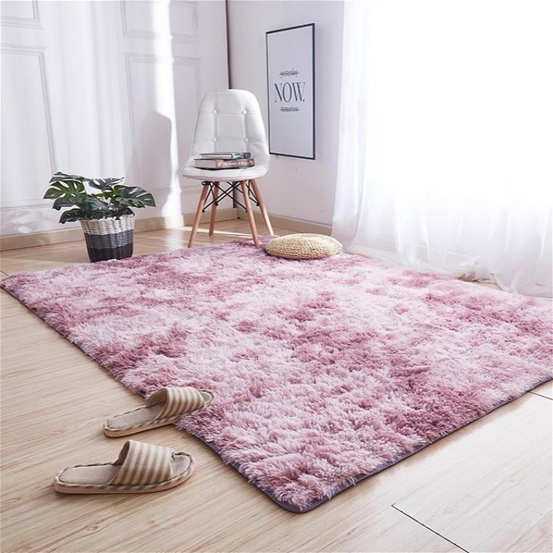 Rectangular Tie Dye Floor Mat with Gradient Plush Carpet, Nordic Style Bedroom Balcony Bay Window Carpet Floor Rugs