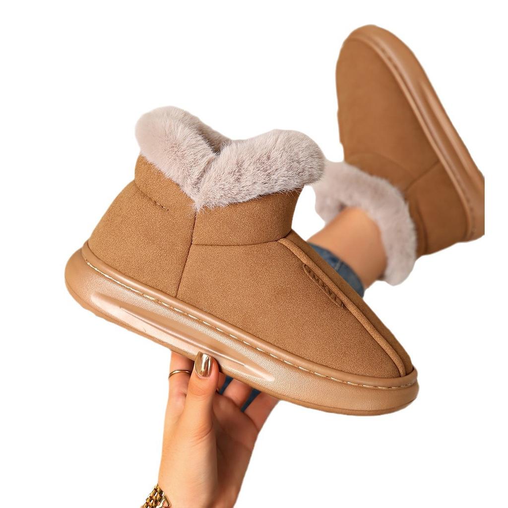 Snökängor dam höst och vinter nya tjocksulade ytterkläder pälsintegrerade korta stövlar förtjockade enpedals bomullsskor dam