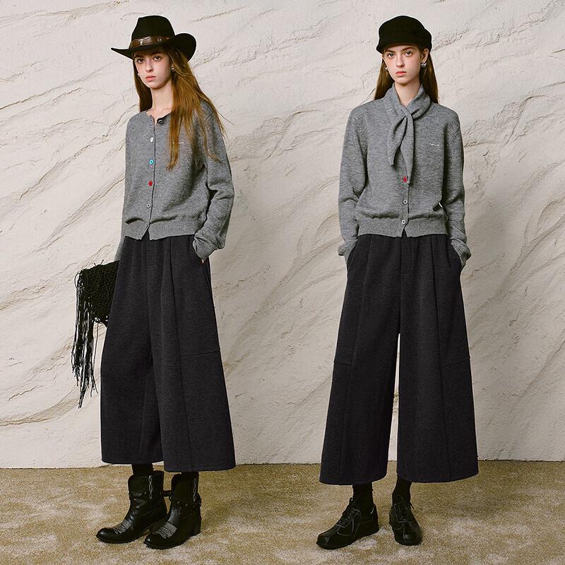 CHUYU Women's Winter Cropped Wide-Leg Knit Pants