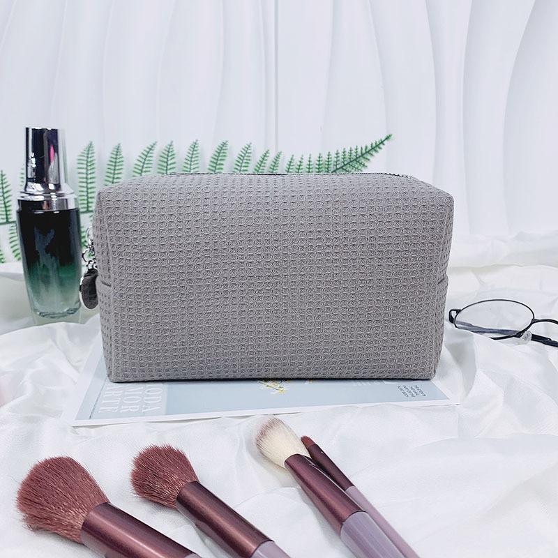 Polyester Waffle Pattern Travel Makeup Bag With Large Capacity For Women And Men
