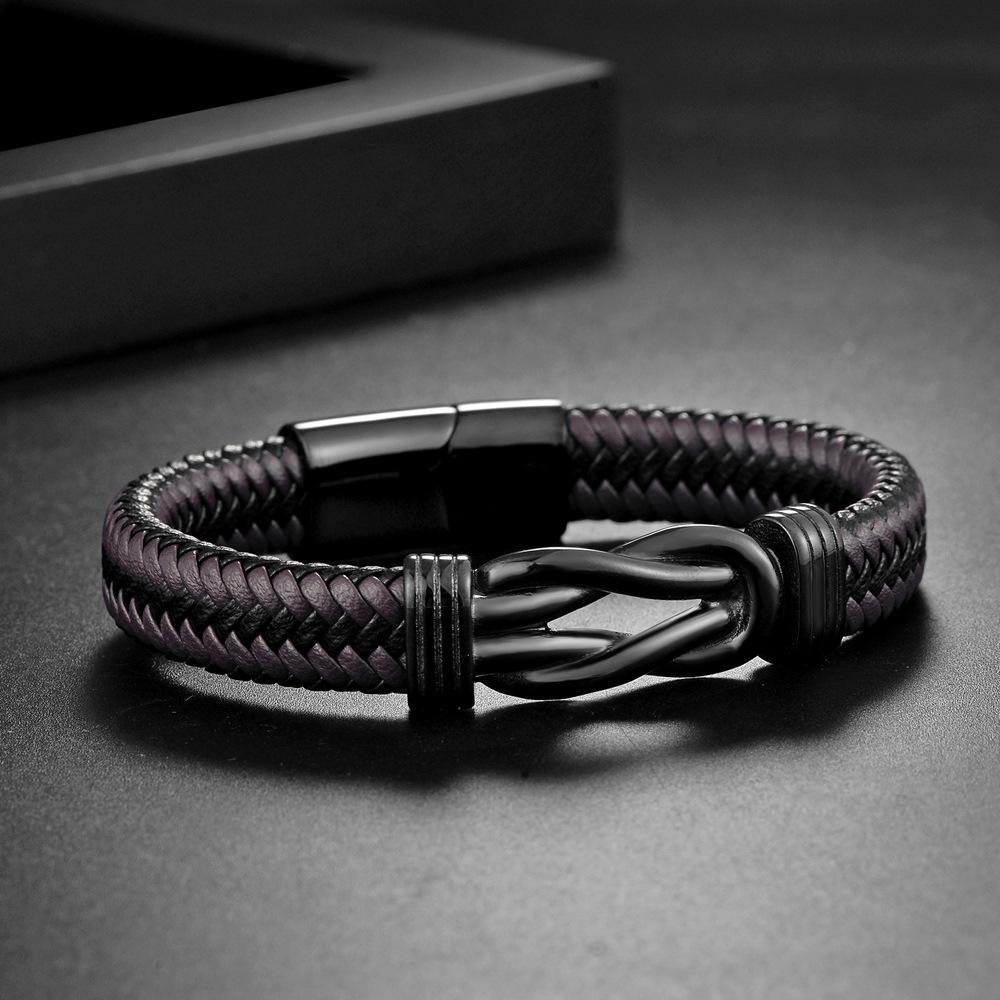 Bracelet New Men's Handwoven Engraved Twist Bracelet Black Leather Bracelet