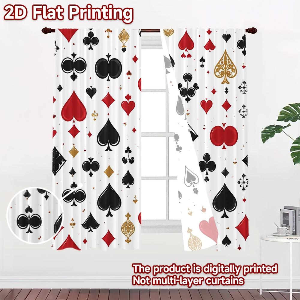 2D FLAT PRINTING 2pcs Curtains (Without Rod) Playing Card Symbols Popular Contemporary Curtains Versatile Polyester Fabric