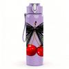 1PC Black Bow Fresh Red Cherry Fruit Print 750ml Color Plastic Sports Water Bottle Leakproof Flip Straw Lid Suitable for Sports Office Home Use
