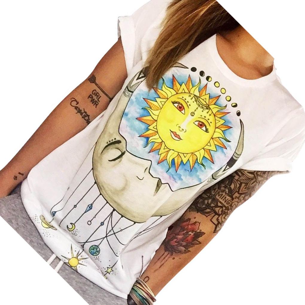 Damen Eule Buchstaben Grafik Bedrucktes Rundhals Kurzarmshirt