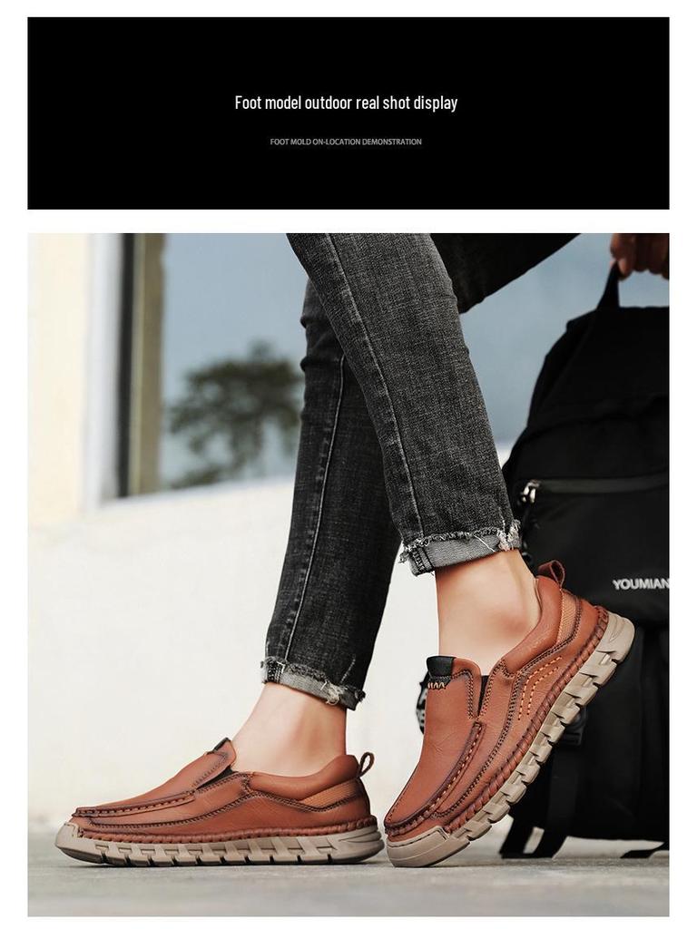 Men's Handmade Leather Loafers: Slip-On Casual Fashion, Plus Size, for Spring & Autumn