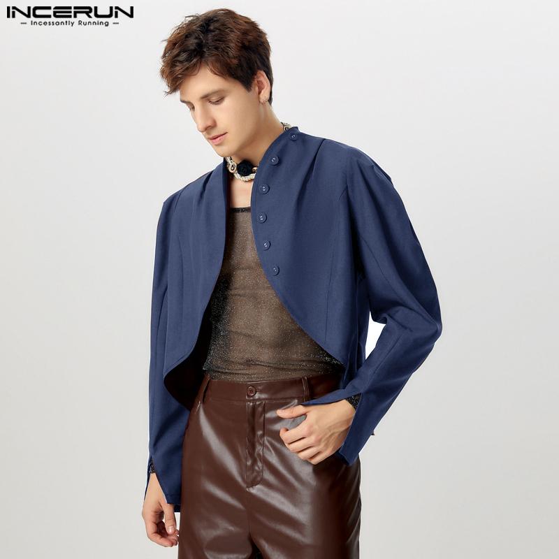 INCERUN Men Long Sleeve Short Blazer Thin Coats Irregular Cropped Tops