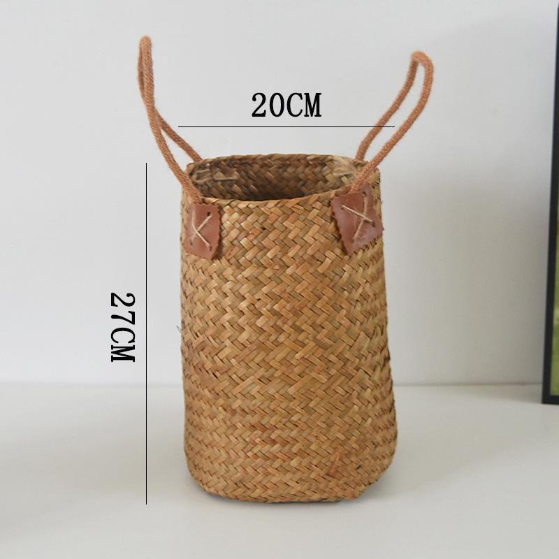 Natural Straw Woven Flower Basket Flower Ware Vase Wheat Ear Barley Decorative Ornament Dried Flower Seaweed Woven Basket Portable