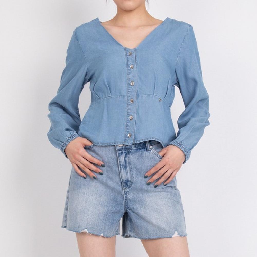 

GueSS GueSS Women S Cotton Shirt V Neck Long SleeVe Shirt Medium Blue Yn2d6255 medium blue/XS